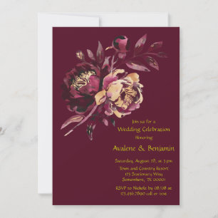 Invitación Marsala Red and Gold Peony Bouquet Boda