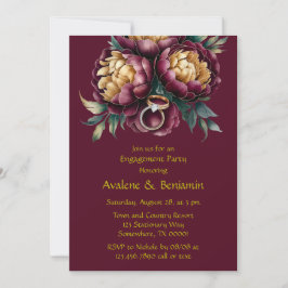 Invitación Marsala Red and Gold Peony Engagement Party