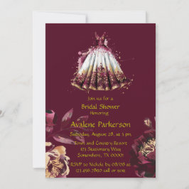 Invitación Marsala Red and Gold Peony Shower