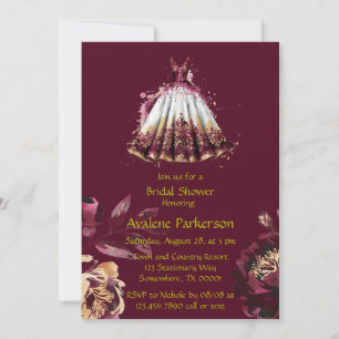 Invitación Marsala Red and Gold Peony Shower