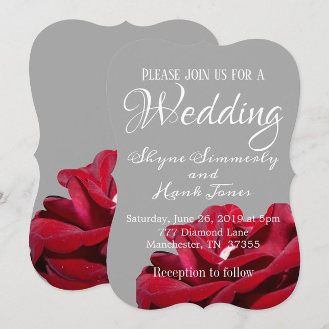 Invitación Marsala Red Burgundy Floral Gray Boda (Anverso / Reverso)