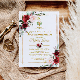 Invitación Marsala Rosa & Gold Chalice Primera Santa Comunión