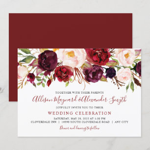 Invitación Marsala Rubor Blooms acuarela boda floral