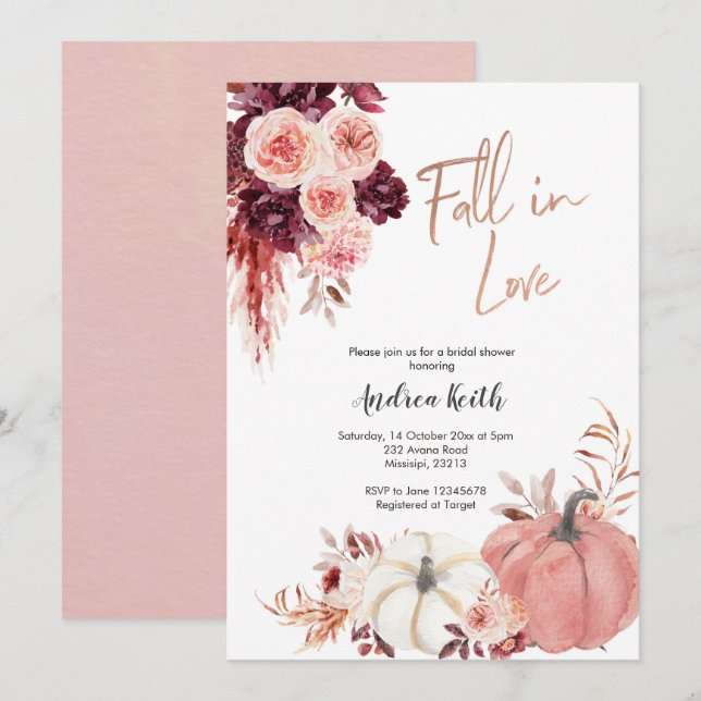 Invitación marsala ruidosa caída en ducha de novia de calabaz (Anverso / Reverso)