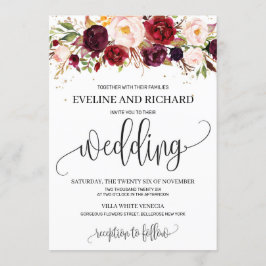 Invitación Marsala rústica moderna boda de boho floral