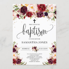 Invitación Marsala rústica moderna burgundy boho bautismo