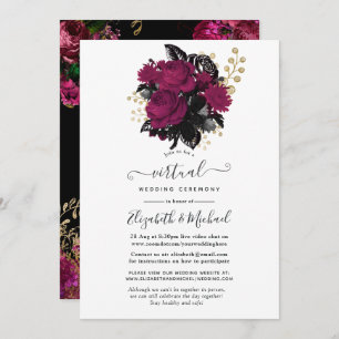 Invitación Marsala y Boda virtual de floral de oro