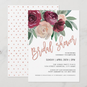 Invitación Marsala y ducha marrón rosa pálida de novia