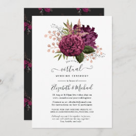 Invitación Marsala y Rosa Boda virtual de floral dorada