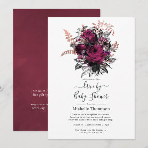 Invitación Marsala y Rosa Dorado Floral Drive By Shower