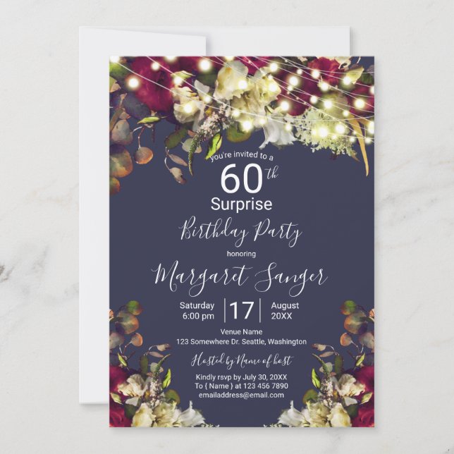 Invitación Marsala y Rosas marfileños de acuarela sorprenden  (Anverso)