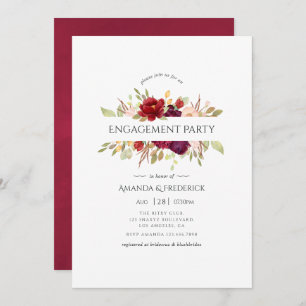 Invitación Marsala y Rubor Floral Engagement Party