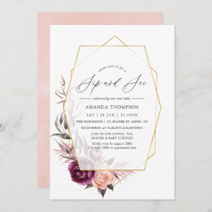 Invitación Marsala y Rubor Geometric Sip y See Fiesta