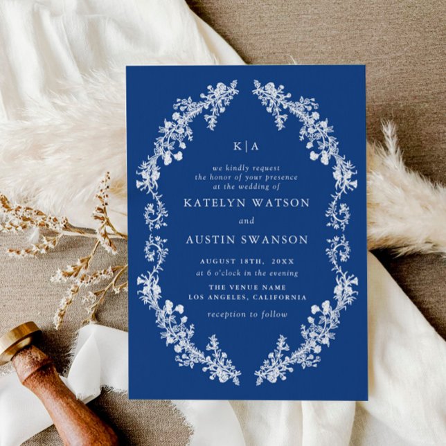 Invitación Marseille Bleu boda vintage de flores (Subido por el creador)