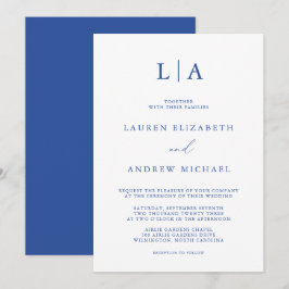 Invitación Marsella Bleu Monograma Boda Minimalista simple