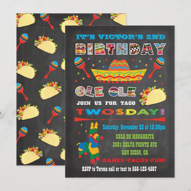 Invitación Martes Martes Martes Fiesta Mexicana Segundo Cumpl (Anverso / Reverso)