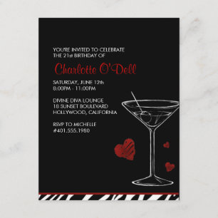 Invitación martini  amor/corazón; fiesta de cumpleaños