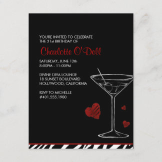 Invitación martini| amor/corazón; fiesta de cumpleaños