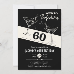 Invitación Martini blanco y negro 60 cumpleaños