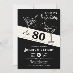 Invitación Martini blanco y negro 80º cumpleaños