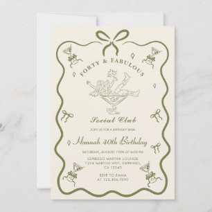 Invitación Martini Bow Cuarenta Cumpleaños, Un Poco Mayor De 