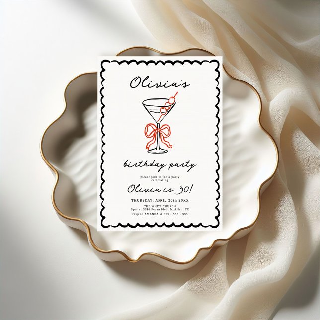 Invitación Martini & Bow Fiesta de cumpleaños de moda (Subido por el creador)