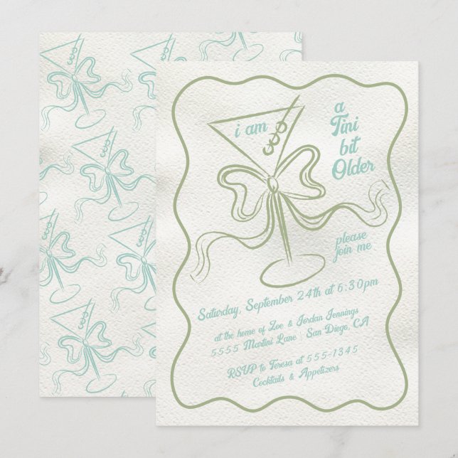 Invitación Martini Bow Funky Cumpleaños un poco más viejo de  (Anverso / Reverso)
