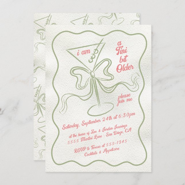 Invitación Martini Bow Funky Cumpleaños un poco más viejo de  (Anverso / Reverso)