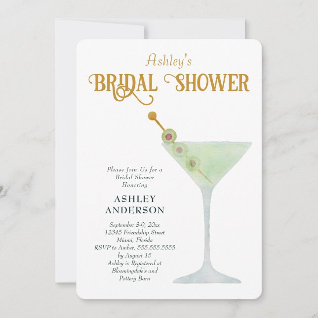 Invitación Martini Bridal Shower Invite, Cocktail Shower (Anverso)
