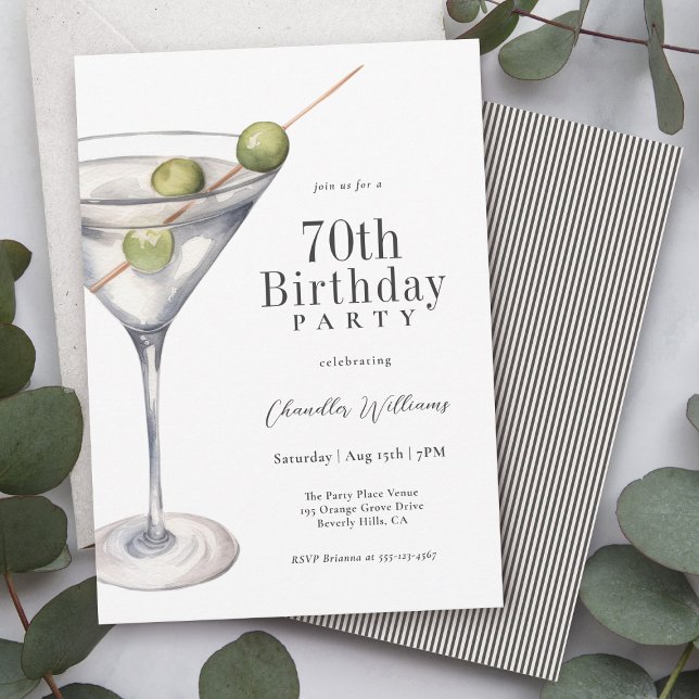 Invitación Martini Cocktail 70th Birthday Party (Available in both printed and instant download digital formats.)