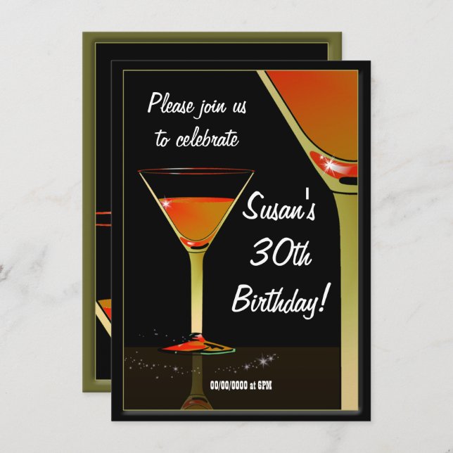 Invitación Martini Cocktail Birthday Party (Anverso / Reverso)
