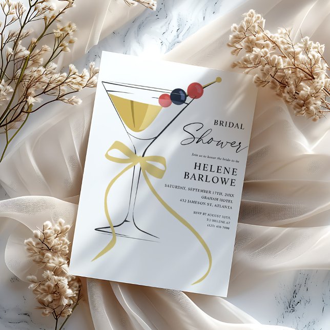Invitación Martini Cocktail Bow Modern Elegant Bridal Shower (Martini Cocktail Bow Modern Elegant Bridal Shower Invitation)