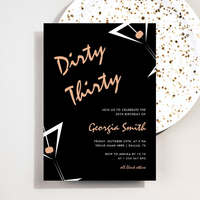 Invitación Martini Cocktail Dirty Thirty 30th Birthday Fiesta (Subido por el creador)