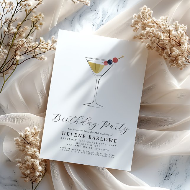 Invitación Martini Cocktail Elegant Cumpleaños Minimalista (Martini Cocktail Elegant Minimalist Birthday Invitation)