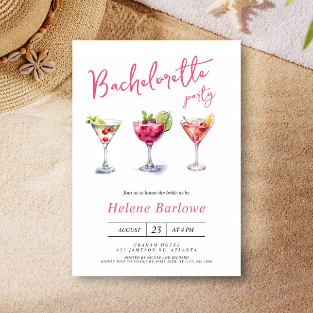 Invitación Martini Cocktail Moderna Bachelorette Party (Martini Cocktail Modern Bachelorette Party Invitation)