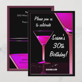 Invitación Martini Cocktail Pink Birday Party