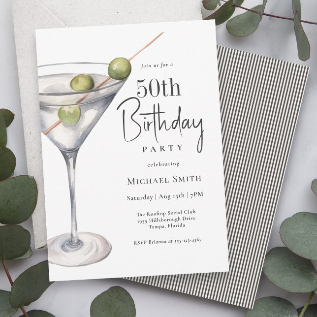 Invitación Martini Cocktail Tema 50 Fiesta de cumpleaños (Available as both printed and paperless digital download!)