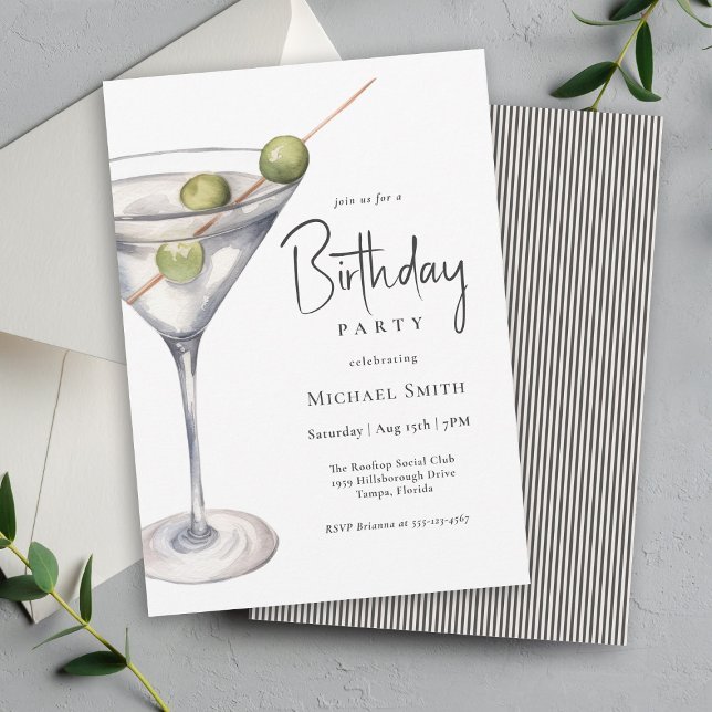 Invitación Martini Cocktail Theme Fiesta de cumpleaños (Available as printed or paperless digital download!)