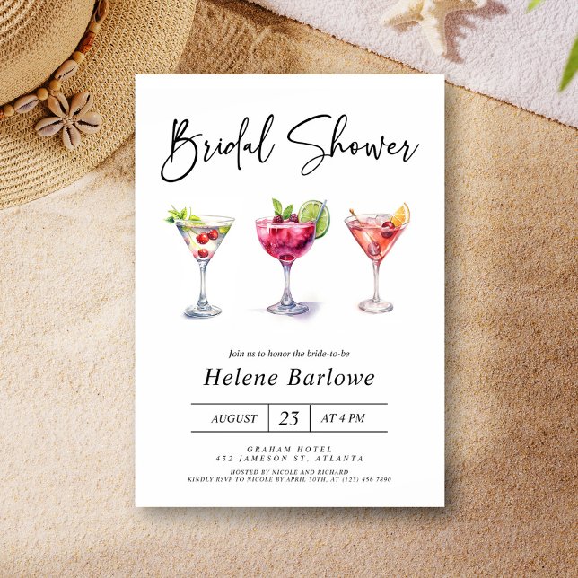 Invitación Martini Cocktail Watercolor Moderno Ducha Bridal (Martini Cocktail Watercolor Modern Bridal Shower Invitation)