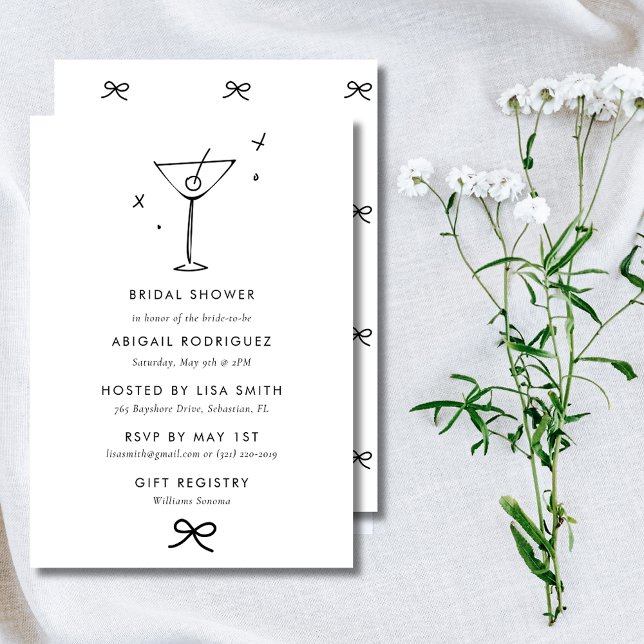 Invitación Martini Coquette Bow Bridal Shower (Martini Coquette Bow Bridal Shower Invitation)