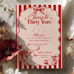 Invitación Martini de Cereza Roja Cumpleaños 30