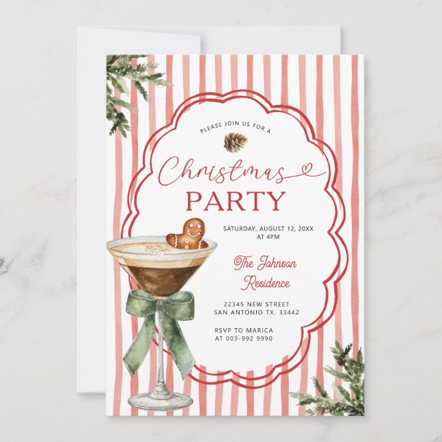 Invitación Martini de jengibre Stripe y Navidad  (Anverso)