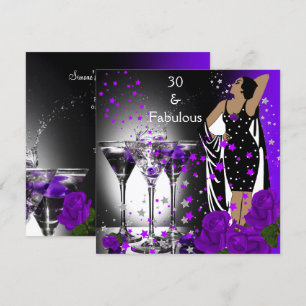 Invitación Martini de rosas púrpuras fabulosas para 30 cumple