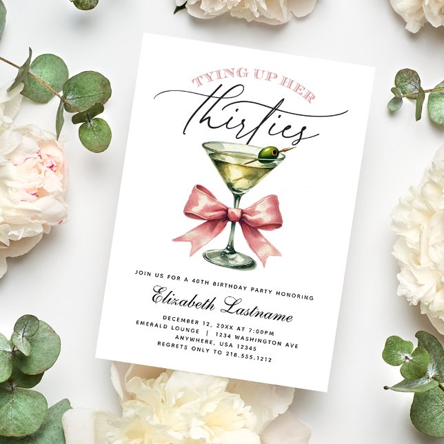 Invitación Martini empatando sus treinta años y cuarenta cump (Martini Tying Up Her Thirties 40th Birthday Invitation)
