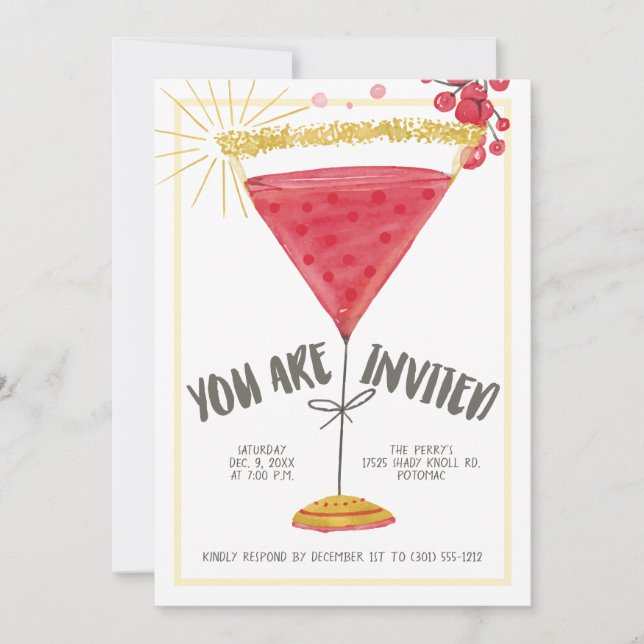 Invitación Martini Glass Navidades Cocktail Fiesta (Anverso)