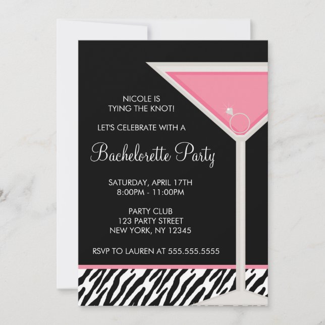 Invitación Martini Glass y Diamond Ring Bachelorette (Anverso)