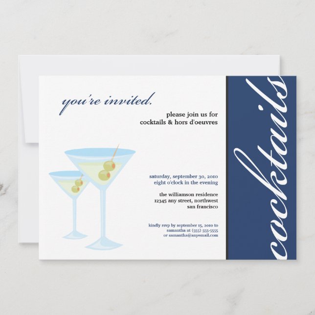 Invitación Martini Glasses Cocktail Party Invitation (azul) (Anverso)