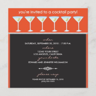 Invitación Martini Glasses Cocktail Party Invitation (naranja
