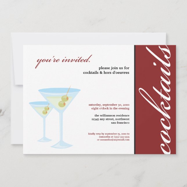 Invitación Martini Glasses Cocktail Party Invitation (rojo) (Anverso)