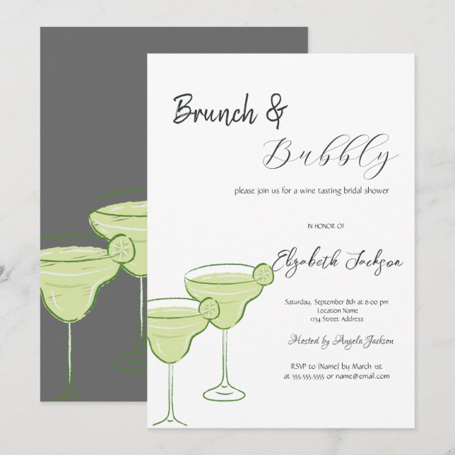 Invitación Martini Green Lemon Brunch & Bubbly (Anverso / Reverso)